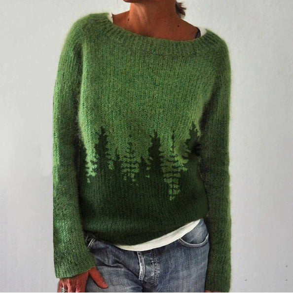 Pulover cu mânecă lungă cu imprimeu Skyline Forest Mint Green