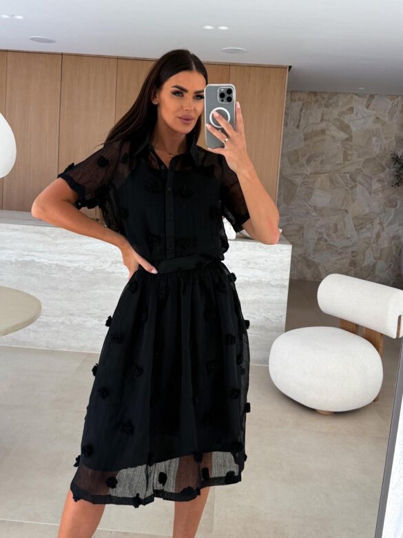 Rochie din bumbac din doua piese cu maneci scurte si model floral