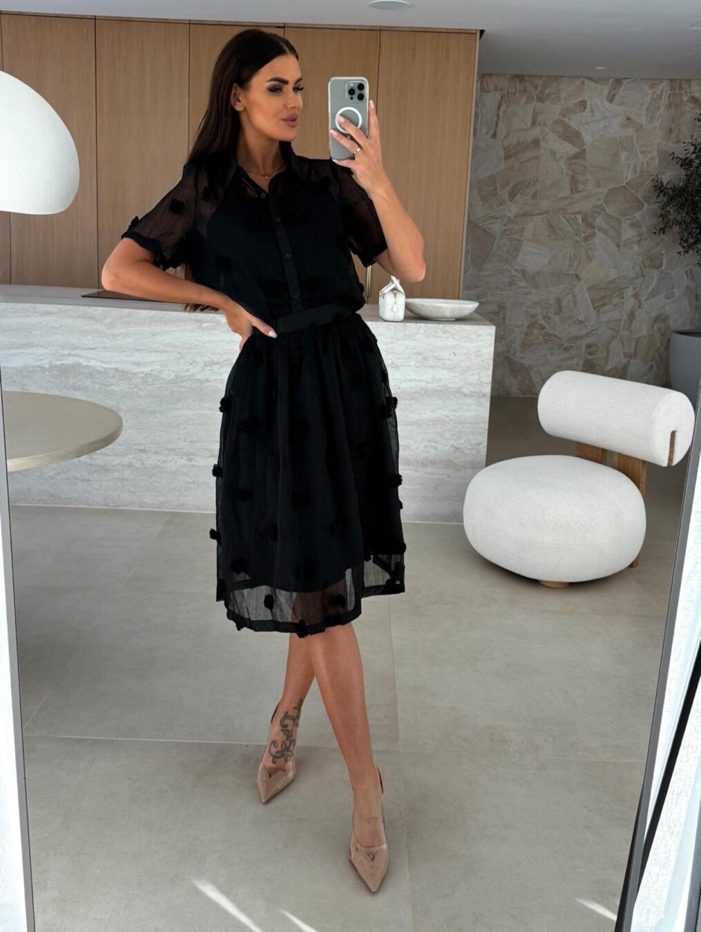 Rochie din bumbac din doua piese cu maneci scurte si model floral