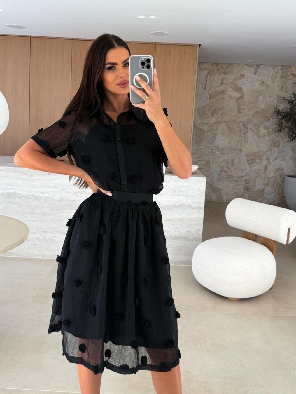 Rochie din bumbac din doua piese cu maneci scurte si model floral