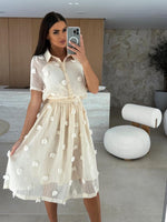 Încarcă imaginea în vizualizatorul Galerie, Rochie din bumbac din doua piese cu maneci scurte si model floral
