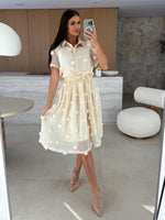 Încarcă imaginea în vizualizatorul Galerie, Rochie din bumbac din doua piese cu maneci scurte si model floral
