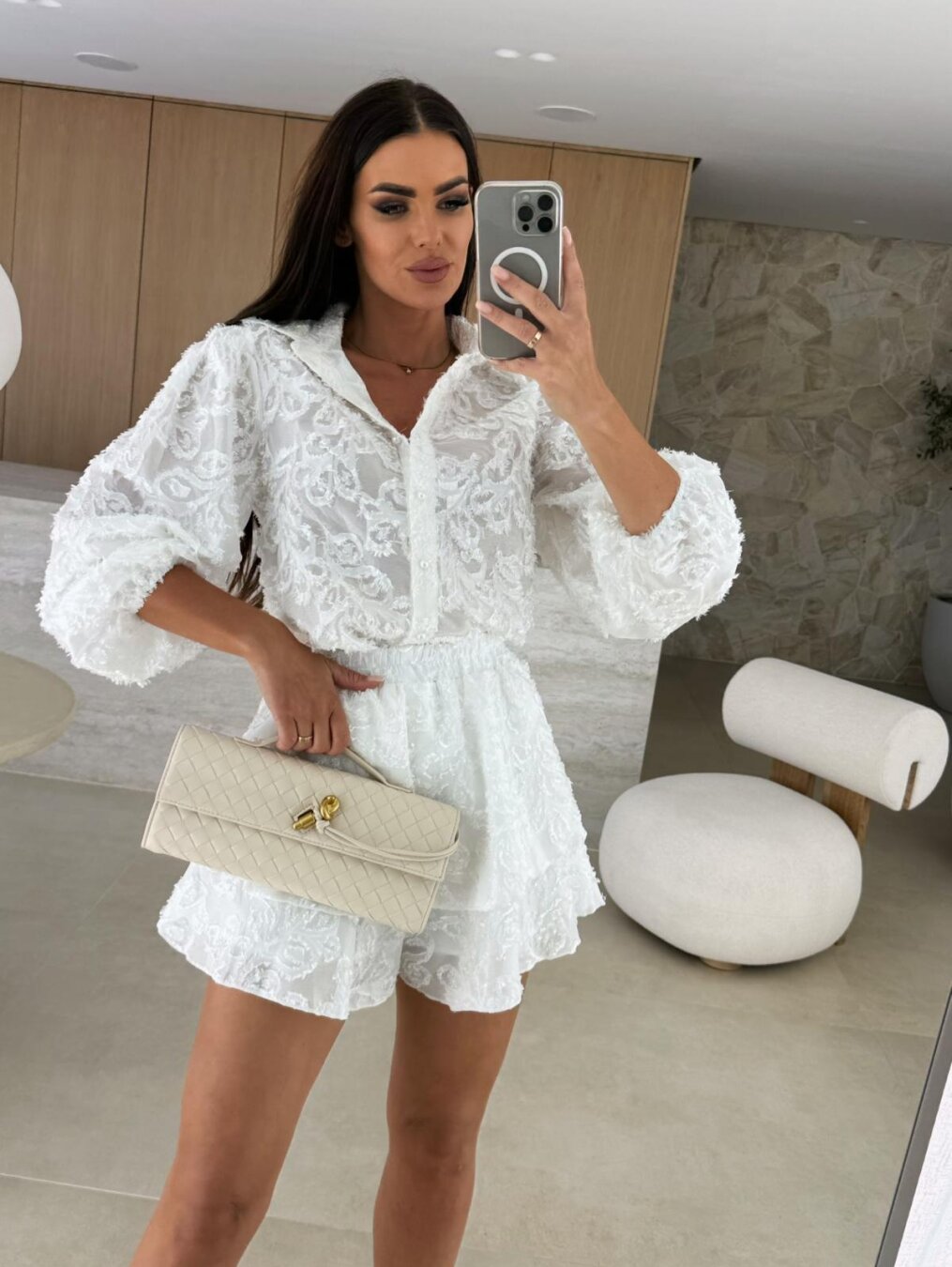 Set cămașă și pantaloni scurți din două piese brodate