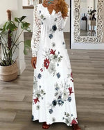 Încarcă imaginea în vizualizatorul Galerie, Rochie din bumbac imprimat cu bordură din dantelă
