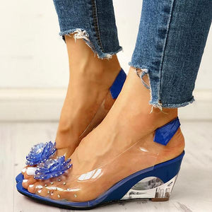 Sandale cu pană transparente cu împânzire Floralmoda